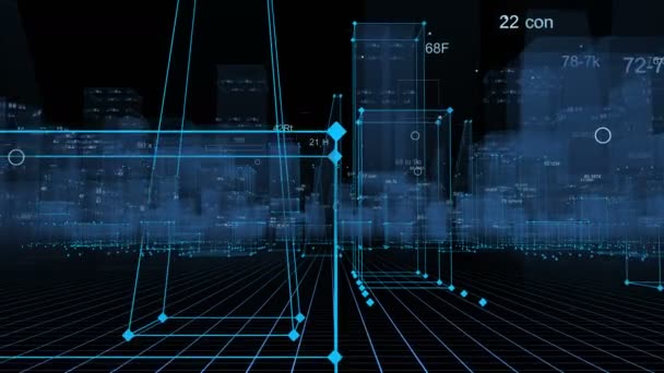 Antecedentes Digitais Tecnológicos Consistindo Uma Cidade Futurista Com Dados Loop — Vídeo de Stock