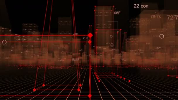 Fond numérique technologique composé d'une ville futuriste avec des données. bouclée 