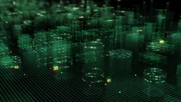 技術のデジタル バック グラウンド データと未来都市から成る ループ — ストック動画