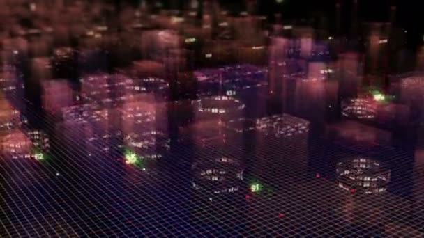 Fond numérique technologique composé d'une ville futuriste avec des données. bouclée 