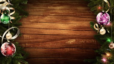 Noel çerçeve şenlikli bir eski rustik ahşap masa üzerinde 3D render malzeme için şaşırtıcı ve sihirli bir atmosfer yaratmak yardımcı olacaktır