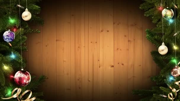 Marco Navidad Festivo Brillante Una Vieja Mesa Madera Rústica Para — Vídeo de stock