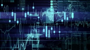 Borsa endeksi sanal uzayda hareket ediyor. Ekonomik büyüme, durgunluk. Elektronik sanal platformu eğilimleri ve hisse senedi piyasa dalgalanmaları gösterilen