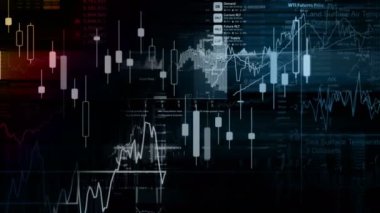 Borsa endeksi sanal uzayda hareket ediyor. Ekonomik büyüme, durgunluk. Elektronik sanal platformu eğilimleri ve hisse senedi piyasa dalgalanmaları gösterilen