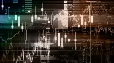Borsa endeksi sanal uzayda hareket ediyor. Ekonomik büyüme, durgunluk. Elektronik sanal platformu eğilimleri ve hisse senedi piyasa dalgalanmaları gösterilen
