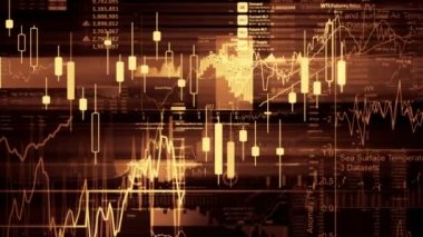 Borsa endeksi sanal uzayda hareket ediyor. Ekonomik büyüme, durgunluk. Elektronik sanal platformu eğilimleri ve hisse senedi piyasa dalgalanmaları gösterilen