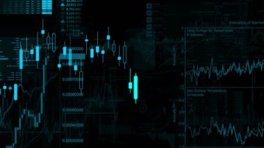 Borsa endeksi sanal uzayda hareket ediyor. Ekonomik büyüme, durgunluk. Elektronik sanal platformu eğilimleri ve hisse senedi piyasa dalgalanmaları gösterilen
