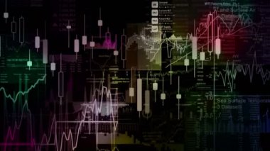 Borsa endeksi sanal uzayda hareket ediyor. Ekonomik büyüme, durgunluk. Elektronik sanal platformu eğilimleri ve hisse senedi piyasa dalgalanmaları gösterilen