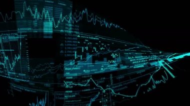 Borsa endeksi sanal uzayda hareket ediyor. Ekonomik büyüme, durgunluk. Elektronik sanal platformu eğilimleri ve hisse senedi piyasa dalgalanmaları gösterilen