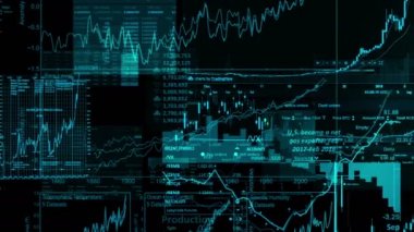 Borsa endeksi sanal uzayda hareket ediyor. Ekonomik büyüme, durgunluk. Elektronik sanal platformu eğilimleri ve hisse senedi piyasa dalgalanmaları gösterilen