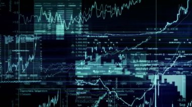 Borsa endeksi sanal uzayda hareket ediyor. Ekonomik büyüme, durgunluk. Elektronik sanal platformu eğilimleri ve hisse senedi piyasa dalgalanmaları gösterilen