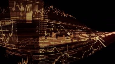 Borsa endeksi sanal uzayda hareket ediyor. Ekonomik büyüme, durgunluk. Elektronik sanal platformu eğilimleri ve hisse senedi piyasa dalgalanmaları gösterilen