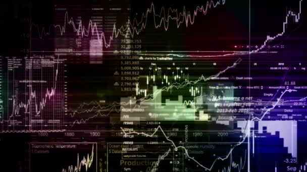 股市指数在虚拟空间中移动 经济增长 显示趋势和股市波动的电子虚拟平台 — 图库视频影像