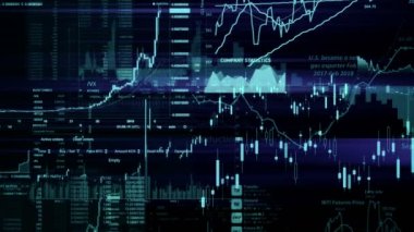 Borsa endeksi sanal uzayda hareket ediyor. Ekonomik büyüme, durgunluk. Elektronik sanal platformu eğilimleri ve hisse senedi piyasa dalgalanmaları gösterilen