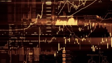 Borsa endeksi sanal uzayda hareket ediyor. Ekonomik büyüme, durgunluk. Elektronik sanal platformu eğilimleri ve hisse senedi piyasa dalgalanmaları gösterilen
