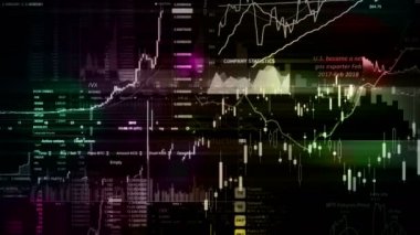 Borsa endeksi sanal uzayda hareket ediyor. Ekonomik büyüme, durgunluk. Elektronik sanal platformu eğilimleri ve hisse senedi piyasa dalgalanmaları gösterilen