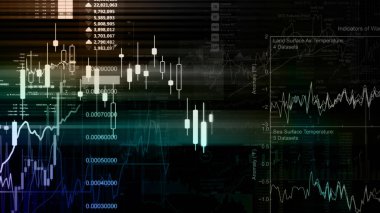 3D render sanal alanda hisse senedi dizinleri. Ekonomik büyüme, durgunluk. Elektronik sanal platformu eğilimleri ve hisse senedi piyasa dalgalanmaları gösterilen