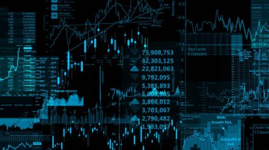3D render sanal alanda hisse senedi dizinleri. Ekonomik büyüme, durgunluk. Elektronik sanal platformu eğilimleri ve hisse senedi piyasa dalgalanmaları gösterilen