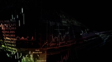 3D render sanal alanda hisse senedi dizinleri. Ekonomik büyüme, durgunluk. Elektronik sanal platformu eğilimleri ve hisse senedi piyasa dalgalanmaları gösterilen