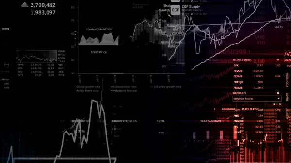 3D rendering of stock indexes in virtual space. Economic growth, recession. Electronic virtual platform showing trends and stock market fluctuations