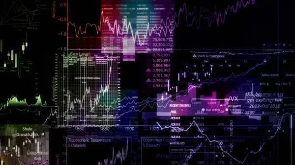 Візуалізація Фондових Індексів Віртуальному Просторі Економічне Зростання Рецесія Електронна Віртуальна — стокове фото