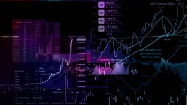 3D render sanal alanda hisse senedi dizinleri. Ekonomik büyüme, durgunluk. Elektronik sanal platformu eğilimleri ve hisse senedi piyasa dalgalanmaları gösterilen