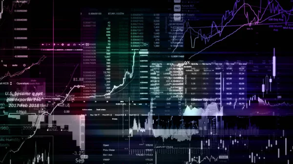 3D rendering of stock indexes in virtual space. Economic growth, recession. Electronic virtual platform showing trends and stock market fluctuations