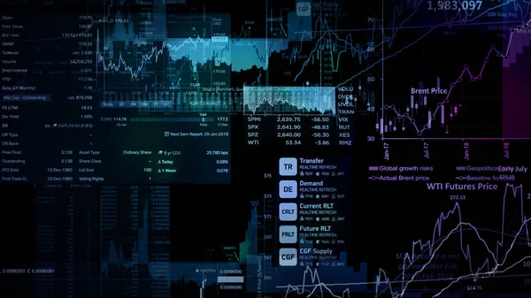 Візуалізація Фондових Індексів Віртуальному Просторі Економічне Зростання Рецесія Електронна Віртуальна — стокове фото