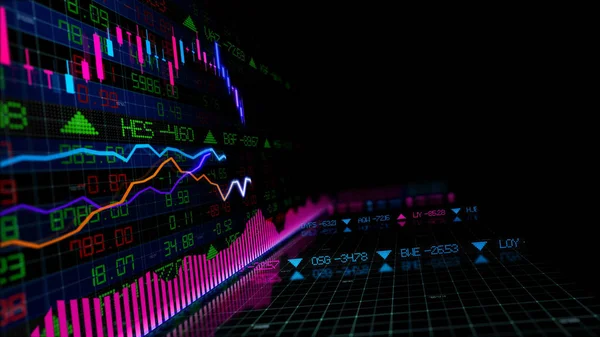 Rendering Tőzsdei Indexek Virtuális Térben Gazdasági Növekedés Recesszió Elektronikus Virtuális — Stock Fotó