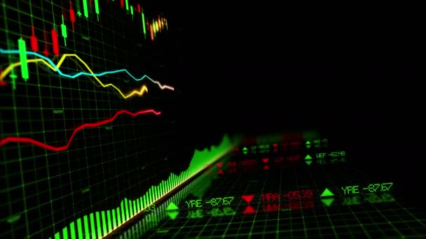Tőzsdei Indexek Haladunk Virtuális Térben Gazdasági Növekedés Recesszió Végtelenített — Stock videók