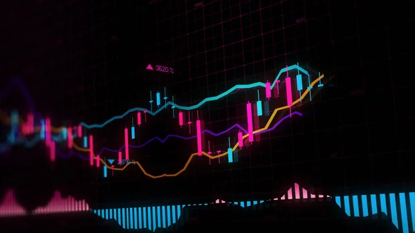 仮想空間における株価指数の レンダリングします 経済成長 景気後退 動向と株式市場の変動を示す電子仮想プラットフォーム — ストック写真