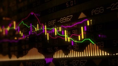 Borsa endeksi sanal uzayda hareket ediyor. Ekonomik büyüme, durgunluk. Elektronik sanal platformu eğilimleri ve borsa dalgalanmalar gösteren. ilmekledi