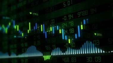 Borsa endeksi sanal uzayda hareket ediyor. Ekonomik büyüme, durgunluk. Elektronik sanal platformu eğilimleri ve borsa dalgalanmalar gösteren. ilmekledi