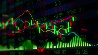 Borsa endeksi sanal uzayda hareket ediyor. Ekonomik büyüme, durgunluk. Elektronik sanal platformu eğilimleri ve borsa dalgalanmalar gösteren. ilmekledi