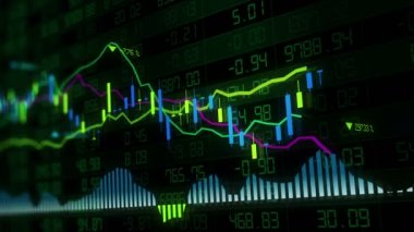 Borsa endeksi sanal uzayda hareket ediyor. Ekonomik büyüme, durgunluk. Elektronik sanal platformu eğilimleri ve borsa dalgalanmalar gösteren. ilmekledi