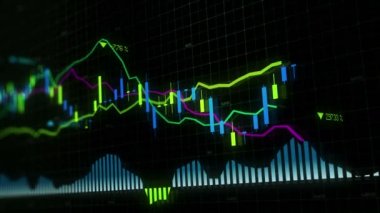 Borsa endeksi sanal uzayda hareket ediyor. Ekonomik büyüme, durgunluk. Elektronik sanal platformu eğilimleri ve borsa dalgalanmalar gösteren. ilmekledi