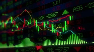 Borsa endeksi sanal uzayda hareket ediyor. Ekonomik büyüme, durgunluk. Elektronik sanal platformu eğilimleri ve borsa dalgalanmalar gösteren. ilmekledi