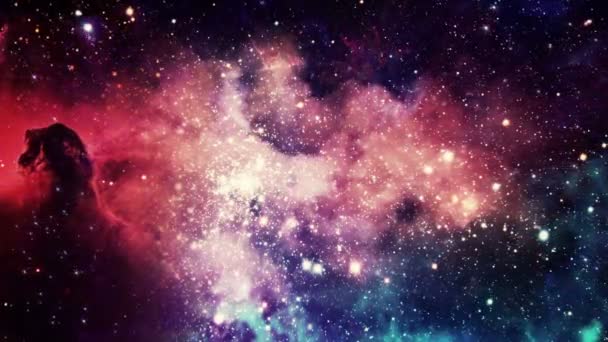 Voando Através Nebulosas Estelares Poeira Cósmica Aglomerados Gás Cósmico Constelações — Vídeo de Stock