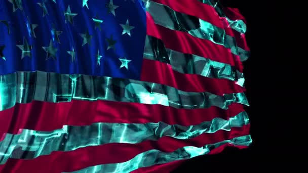 Bandera Americana Fabricada Estilo Cibernético Cámara Lenta Bandera Desarrolla Suavemente — Vídeo de stock