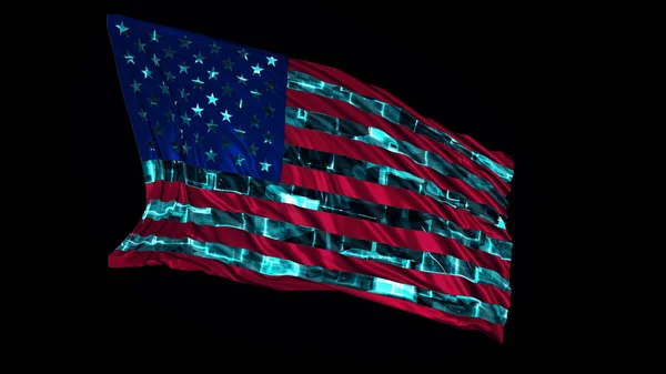 3d representación de la bandera americana hecha en estilo cibernético — Foto de Stock