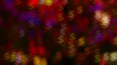 Dolar ve bulanıklık şeklinde ışıklar bokeh. Video veya sunumlar için parlak arka plan. Parlak dolar flaş ve bir festival atmosferi oluşturmak ve mükemmel onların ışık ve renk dinamikleri ile alanı doldurmak