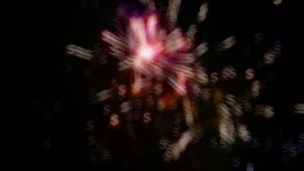 Bokeh Shape Dollars Blur Fireworks Exploding Night Sky Bright Dollars — Stock Video