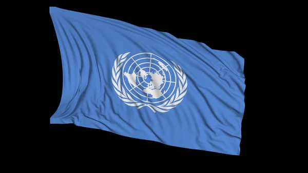 3D-rendering van een VN-vlag. De vlag ontwikkelt zich vlot in de wind — Stockfoto