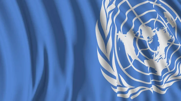3D-рендеринг прапора ООН. Цей прапор плавно розвивається в вітрові — стокове фото