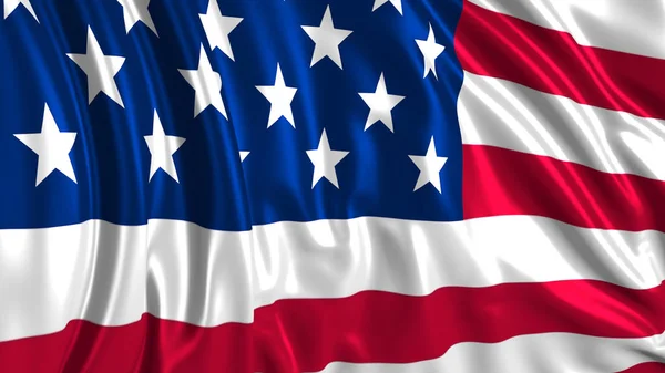 Representación 3D de una bandera americana. Se desarrolla suavemente en el viento — Foto de Stock