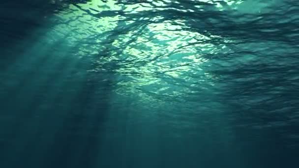 Луч Солнечного Света Сияющий Сверху Проникающий Глубоко Голубую Воду Заставляя — стоковое видео