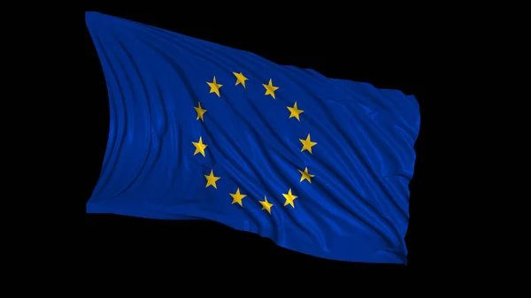 3D-rendering van een Europese vlag. De vlag ontwikkelt zich vlot in de wind — Stockfoto