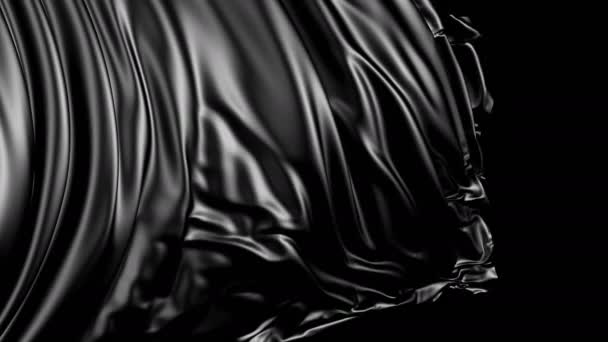 Black Fabric Slow Motion Fabric Develops Smoothly Wind Wind Waves — Stock Video