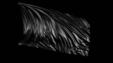 siyah kumaş 3D render. Kumaş rüzgar sorunsuz gelişir