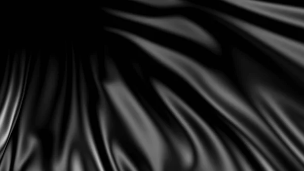 Representación 3D de tela negra. La tela se desarrolla suavemente en el viento — Foto de Stock